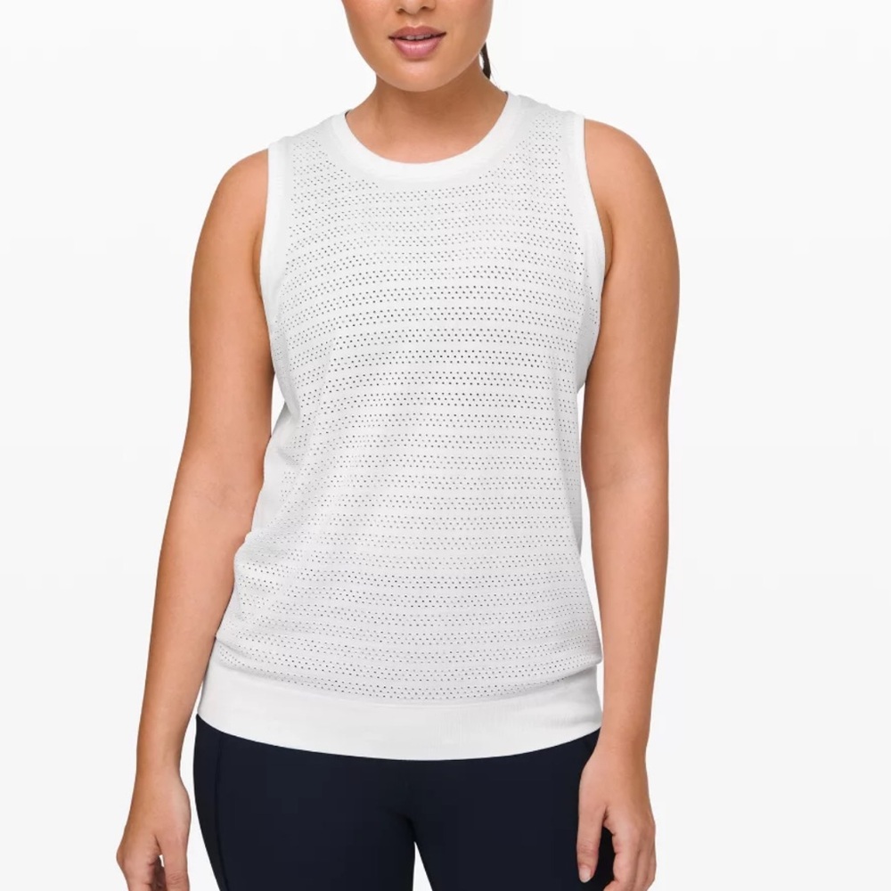 Lululemon Breeze‎ by Muscle tank top squad White Sleeveless perforated Sz 4